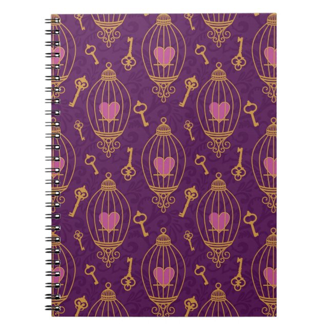 Hearts-keys-pattern Spiral Notebook (Front)