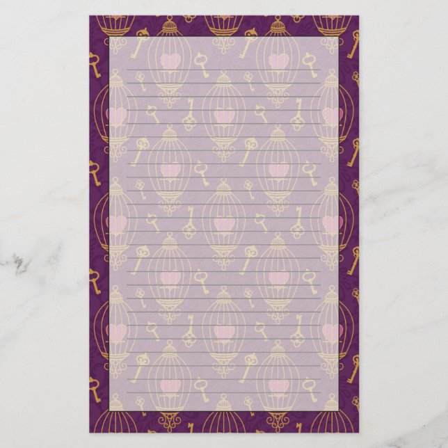 Hearts-keys-pattern Stationery (Front)