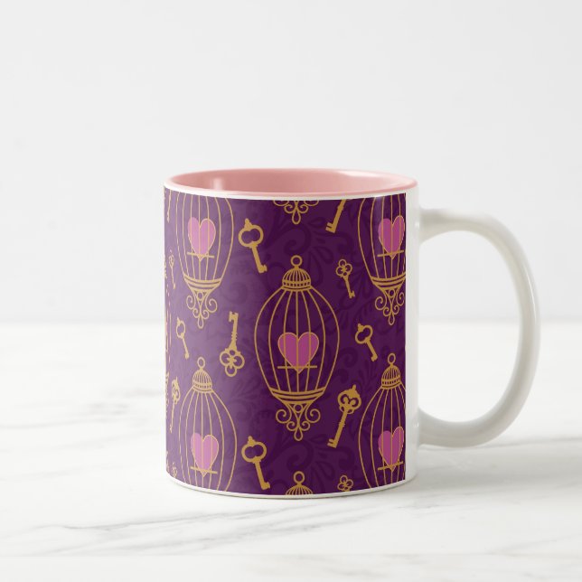 Hearts-keys-pattern Two-Tone Coffee Mug (Right)