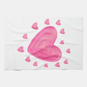 Hearts Kids School Valentines Day Girls Boys Tea Towel