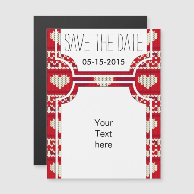 Hearts knitting seamless pattern 1 + your ideas magnetic invitation (Front/Back)