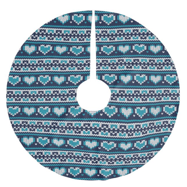 Hearts knitting seamless pattern 2 + your ideas brushed polyester tree skirt (Front)