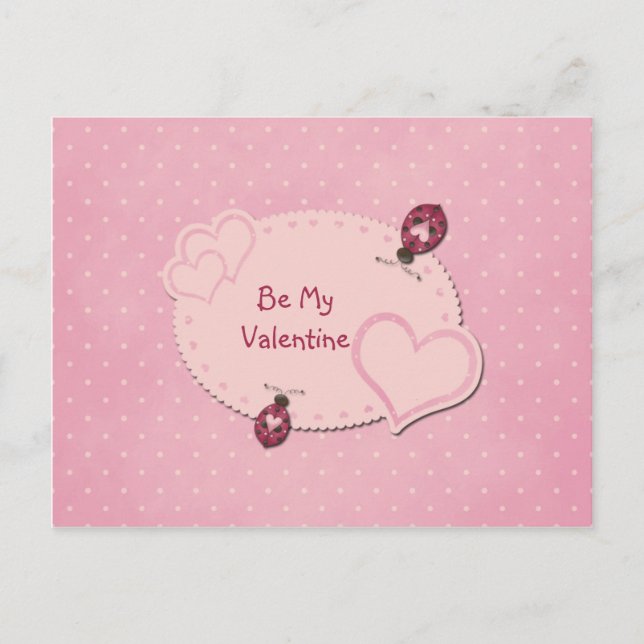 Hearts Ladybugs Valentine Postcard (Front)