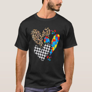 Hearts Leopard Buffalo Plaid Autism Awareness Kind T-Shirt