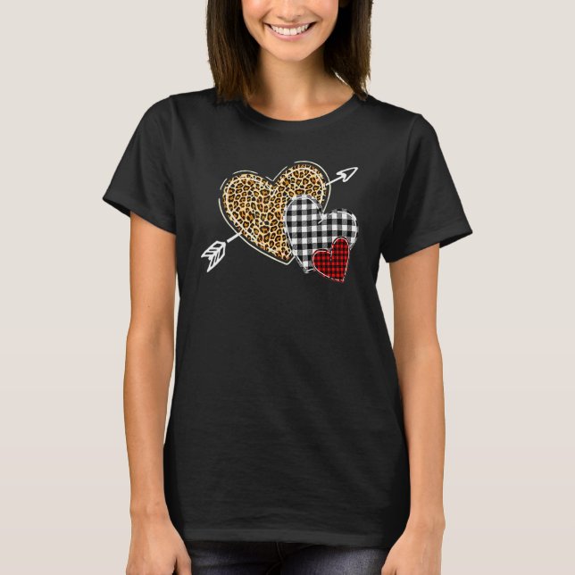 Hearts Leopard Buffalo Plaid Valentines Day 2023 H T-Shirt (Front)