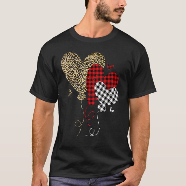 Hearts Leopard Buffalo Plaid Valentines Day 2023 H T-Shirt (Front)