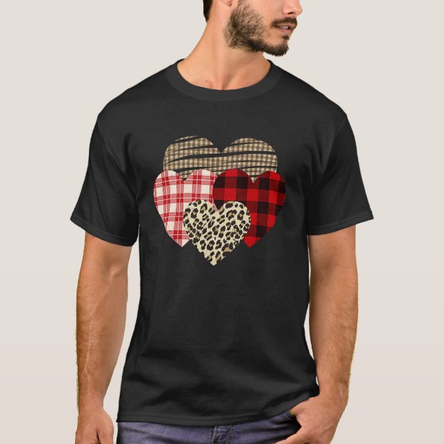 Hearts Leopard Plaid Buffalo Heart Love Valentine' T-Shirt (Front)