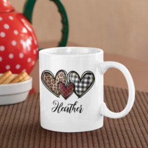 Hearts Leopard Plaid Valentine's day Personalised Coffee Mug