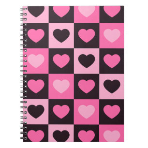 Hearts light pink hot pink dark burgundy Chequered Notebook