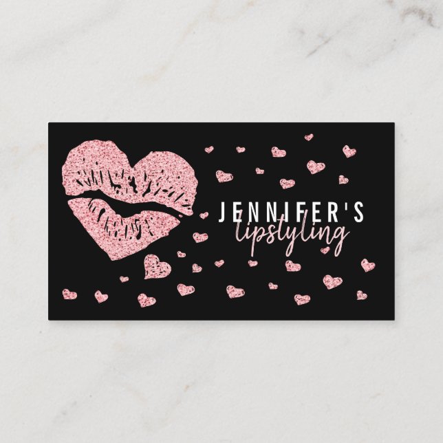 Hearts Lips Rose Gold Glitter Gloss Lipstick Brand Business Card (Back)