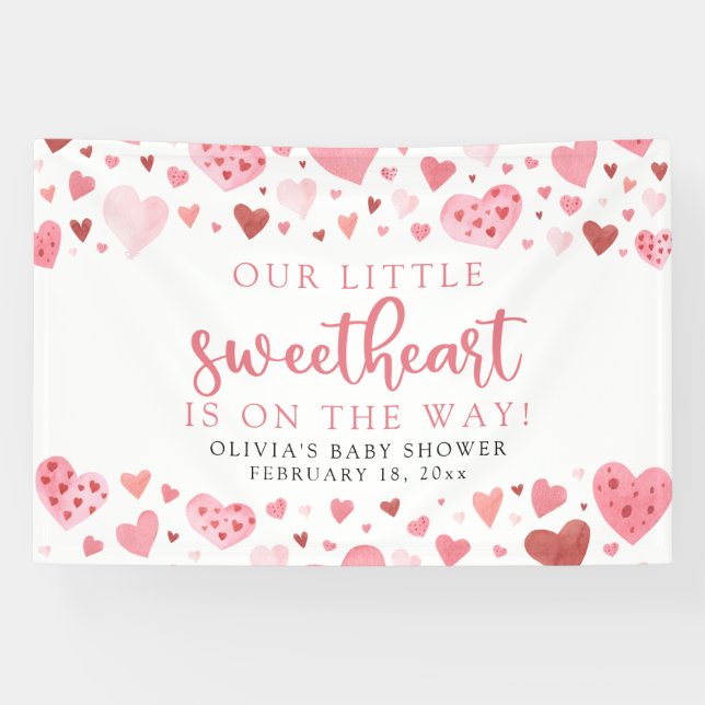 Hearts Little Sweetheart Valentine Baby Shower Banner (Horizontal)