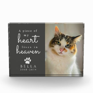 Hearts Live in Heaven Charcoal Gray Cat Memorial Photo Block