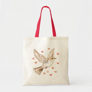 Hearts Love Bird Roses Floral Tote Bag