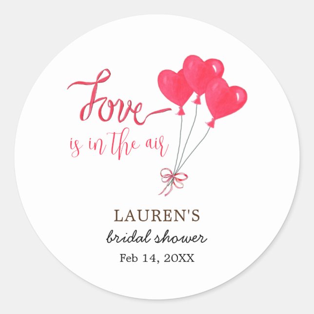Hearts Love is in the Air Bridal Shower Classic Round Sticker (Front)