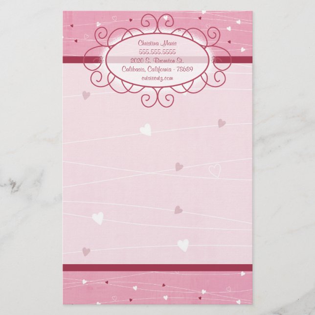 Hearts & Love Letterhead Stationery (Front)