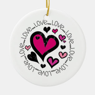 Hearts Love Love Love Ceramic Tree Decoration