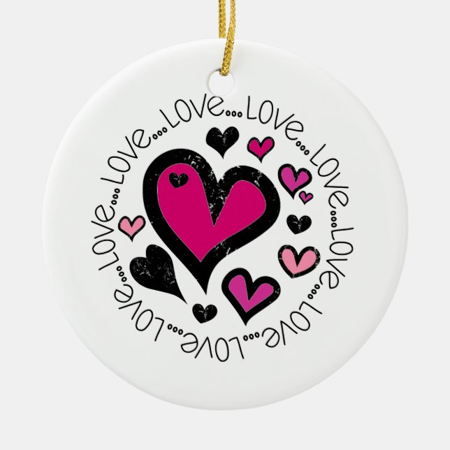 Hearts Love Love Love Ceramic Tree Decoration (Front)