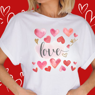 Hearts Love Modern Watercolor Pink Valentine's Day T-Shirt