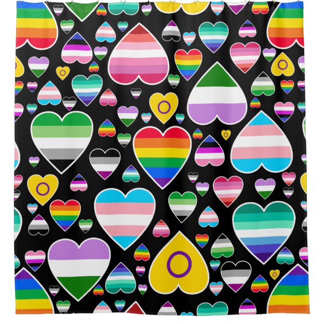 hearts love rainbow colourful pride flags lgbtq  shower curtain (Front)