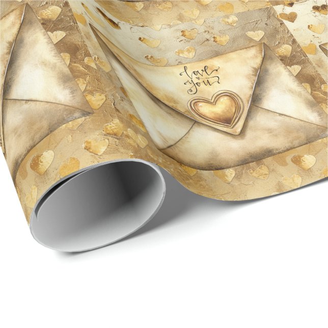 Hearts Love themed Golden Hearts background Wrapping Paper (Roll Corner)