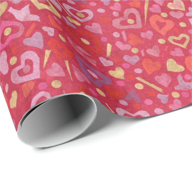 Hearts Love Valentines Paper Collage Pattern Red (Roll Corner)
