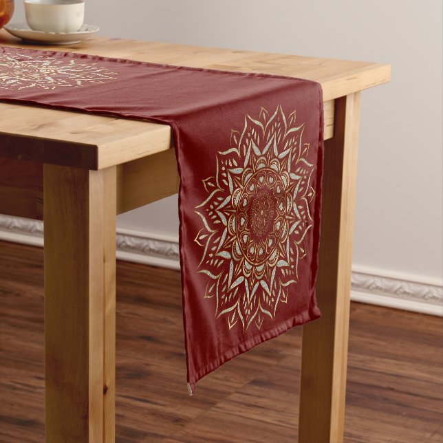 Hearts mandala faux glitter texture short table runner (In Situ)