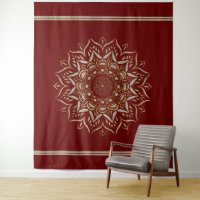 Hearts Mandala On a  Black Background Tapestry