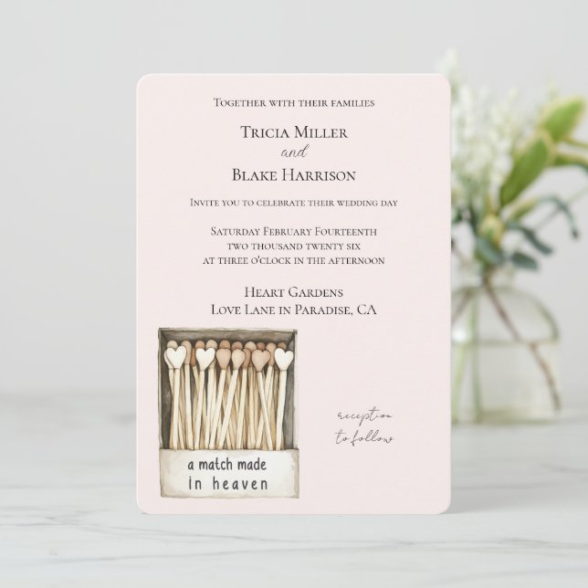 Hearts Match Made in Heaven Wedding   Invitation (Standing Front)