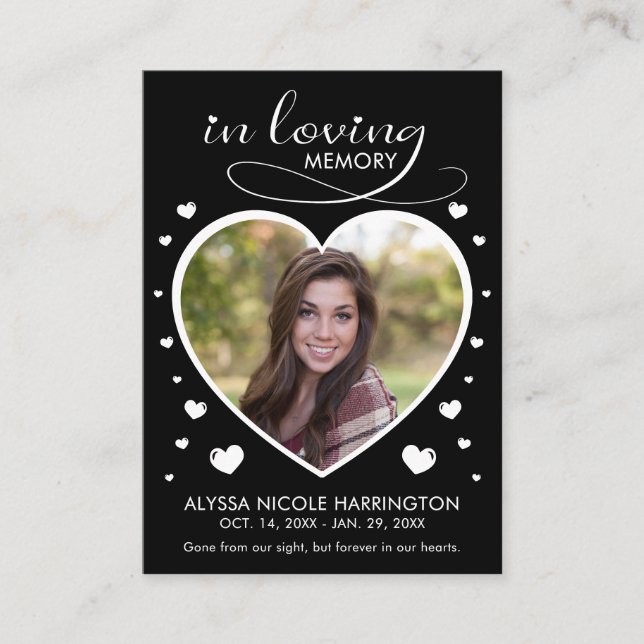 Hearts Memorial Photo Funeral Card (Front)