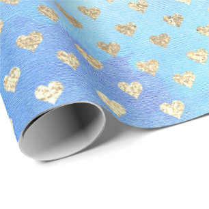 Hearts Metallic Mint Aqua Ocean Blue Gold Pink Wrapping Paper