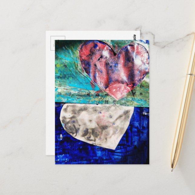 Hearts Mixed Media Postcard (Front/Back In Situ)