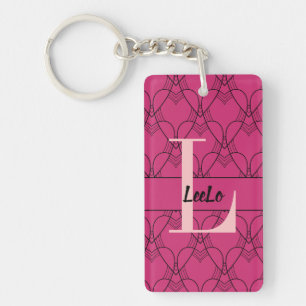 Hearts Monogram and Name with Email Key Ring