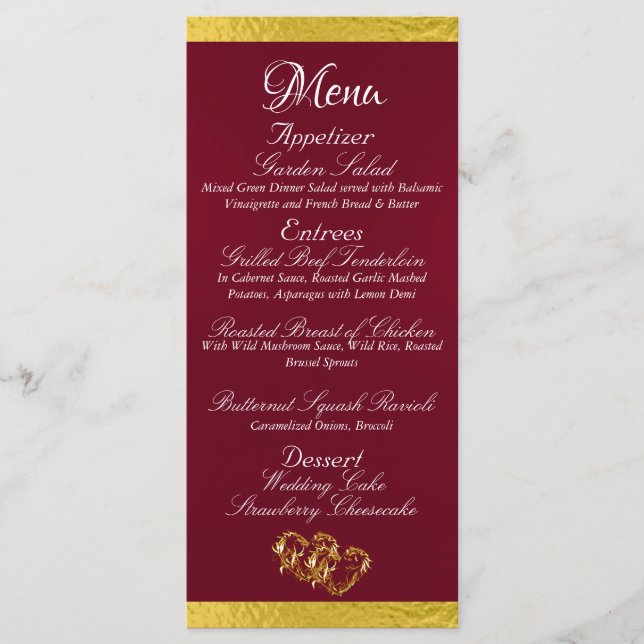 Hearts & Monogram - Burgundy/Gold Wedding Menu (Front)