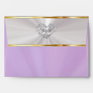 Hearts & Monogram - Lavender/Silver Wedding Envelope
