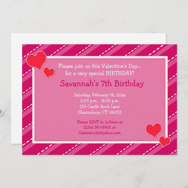 Hearts n Dashes Valentines Day Birthday Invitation (Front/Back)