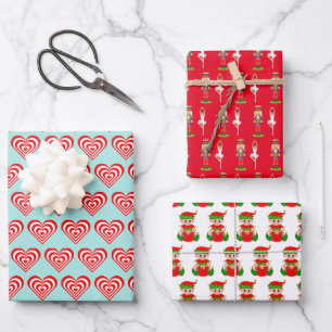 Hearts, Nutcracker and Christmas Elf Wrapping Paper Sheet