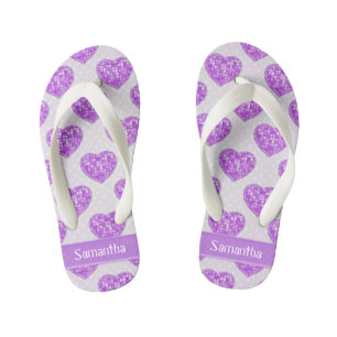 Hearts of Amethyst Tiles Offset Rows Personalised Kid's Jandals