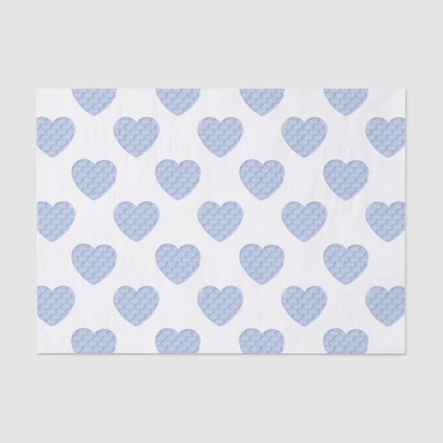 Hearts of Baby Blue Roses in Offset Rows Pattern Tissue Paper (Front)
