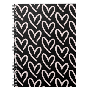 Hearts of Hearts Light Pink W/ Black Background Notebook