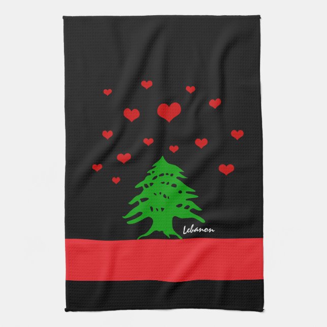 Hearts of Lebanon & Lebanese flag fashion / Love Tea Towel (Vertical)