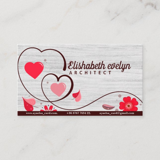 Hearts Of Love Couple With Flowers And Leaves Business Card (Front)
