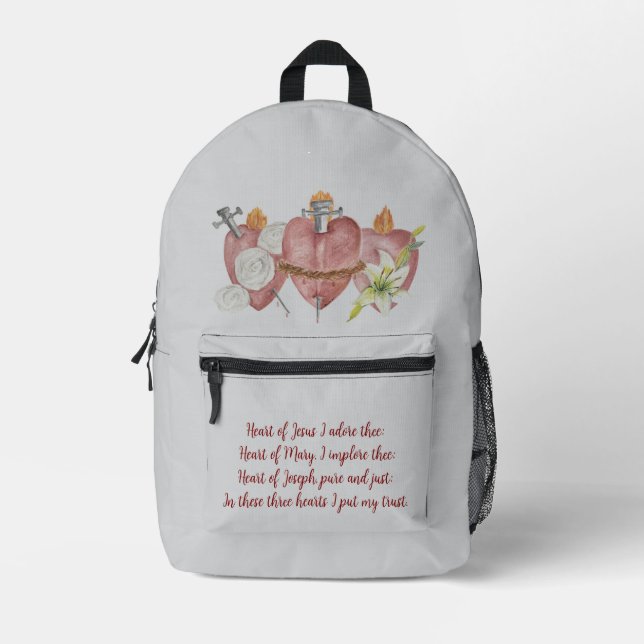Hearts of the Holy Family Printed Backpack (Front)