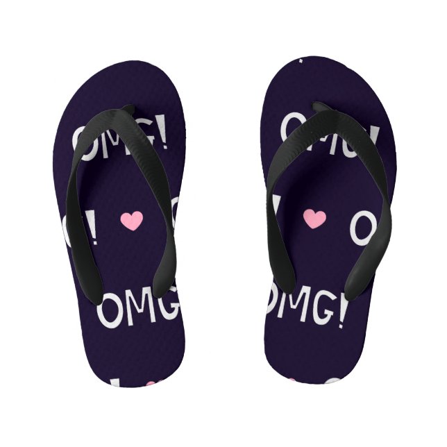 Hearts, OMG text, cute pattern Kid's Jandals (Footbed)