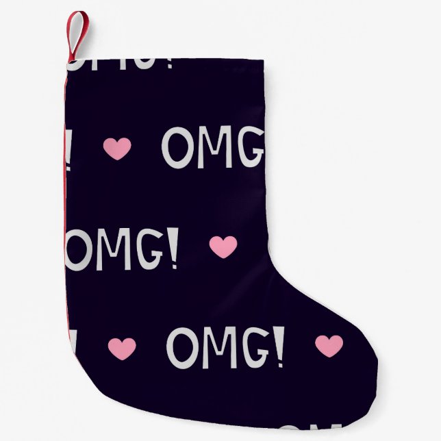 Hearts, OMG text, cute pattern Small Christmas Stocking (Front)