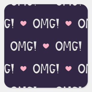 Hearts, OMG text, cute pattern Square Sticker