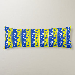 Hearts on a blue and yellow background body cushion