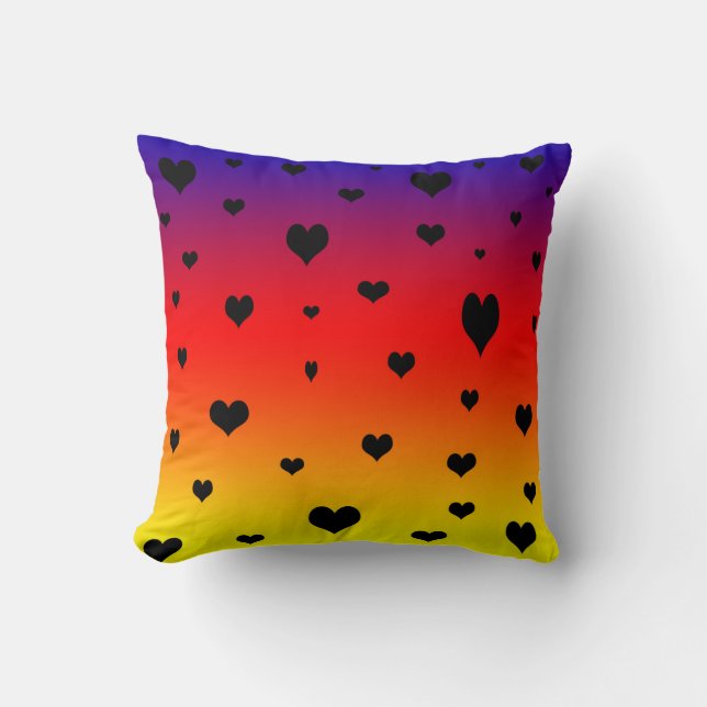 Hearts On A Rainbow Colour,  Throw Cushion. Cushion (Front)