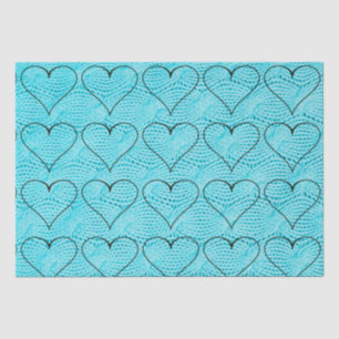 Hearts on Blue Cable Knit Tissue Paper