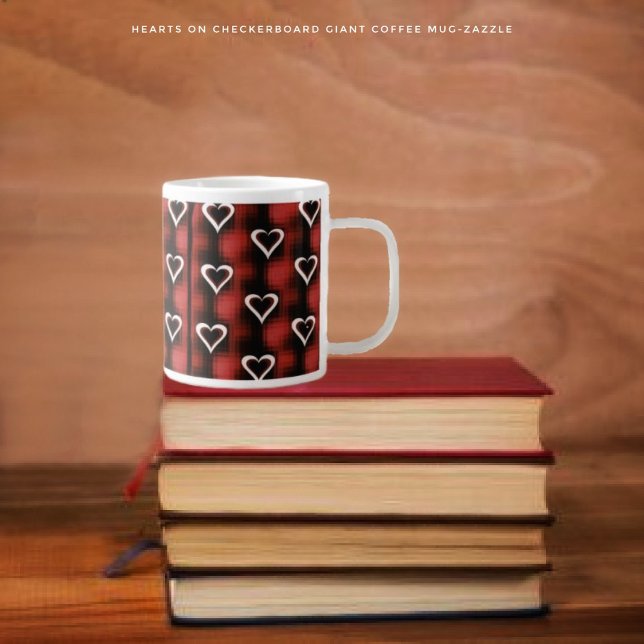 Hearts On Chequerboard Large Coffee Mug (Creator Uploaded)