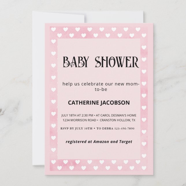 Hearts on Pink Baby Shower Invitation (Front)